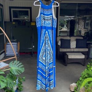 Eliza J Scarf Print Halter Crêpe de Chine Maxi Dress
